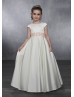 Cap Sleeves Ivory Satin 3D Flower Trims Flower Girl Dress Cap Sleeves Ivory Satin 3D Flower Trims Flower Girl Dress